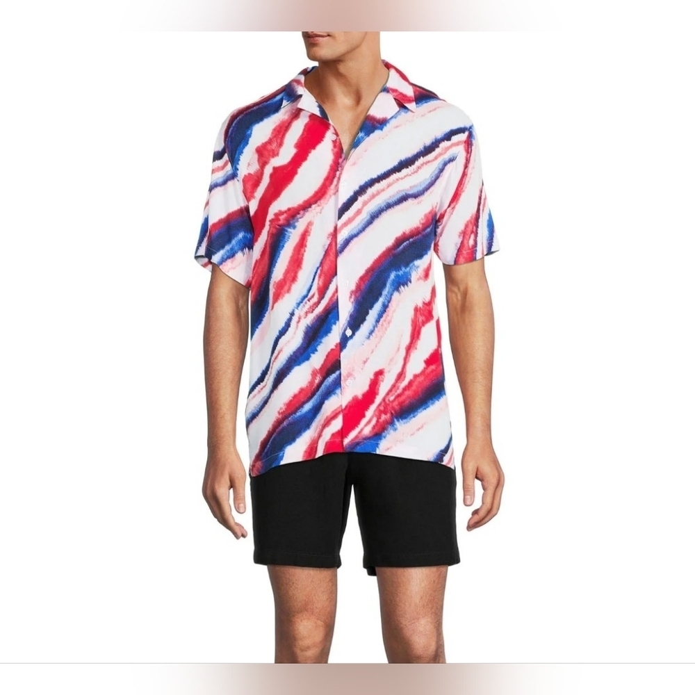 No Boundaries Button Up Red White Blue Mens Collared Shirt Medium